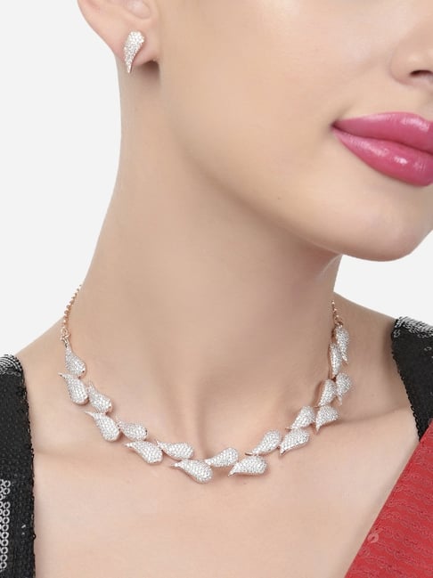 Pure Silver Swarovski Necklace | Gold Plated Swarovski Necklace Set Online  – The Amethyst Store