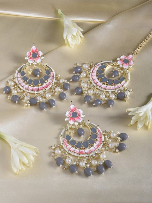 Maroon White Colour Costume Necklace Set with Earrings and Maang Tikka Low  Price NL24089