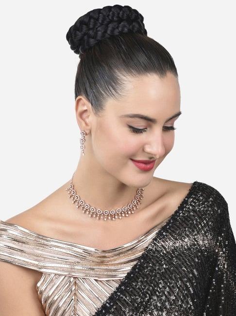 Zaveri Pearls Rose Gold Dazzling Cubic Zirconia Contemporary Necklace & Earring Set-ZPFK15167-picture-16