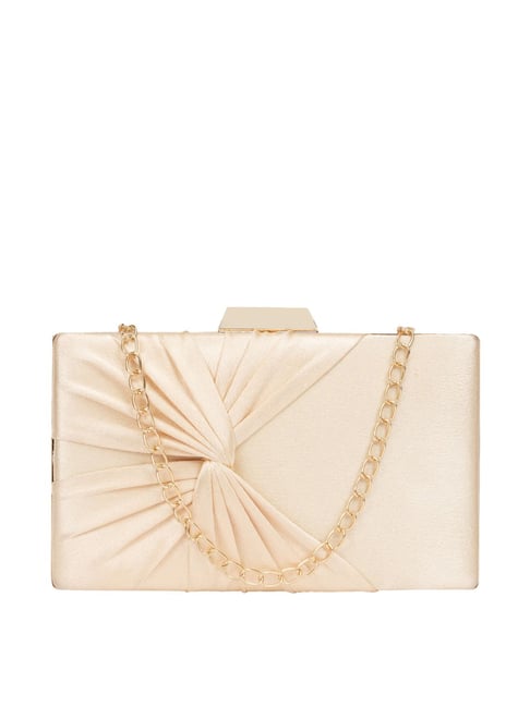 Lavie Vertical Cheer Frame Golden Solid Clutch