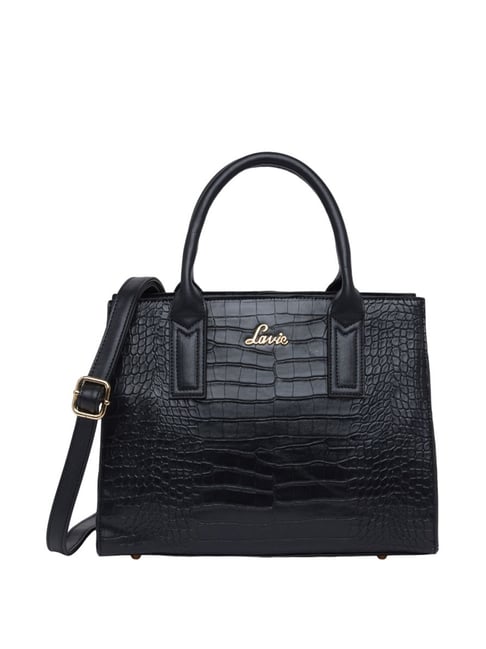 Buy Lavie Glossy Shelly Black Textured Medium Handbag Online At