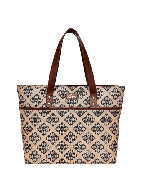 Lavie Reva Fab Beige Printed Medium Tote Handbag