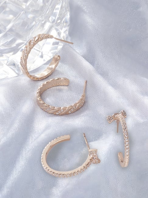 14KT Rose Gold Woven Diamond J Hoop Earrings