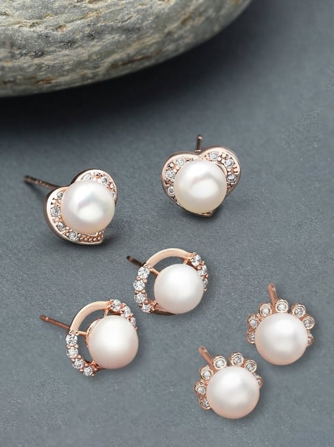 Rose Gold Pearl Studded Studs For Regular Use - Silver Palace