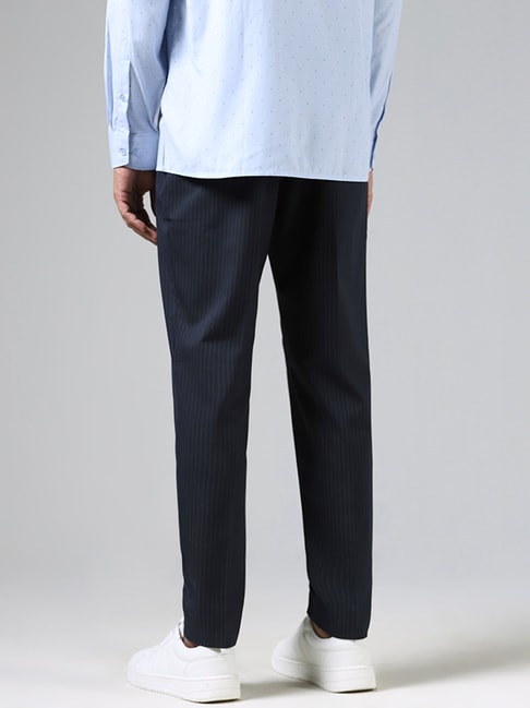 WES Formals by Westside Solid Grey Slim Tapered Fit Trousers