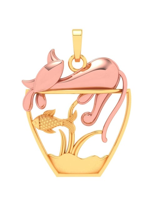 P.C. Chandra Jewellers 14k Yellow Gold Fish Bowl A Rose Cat On Top Pendant-picture-32
