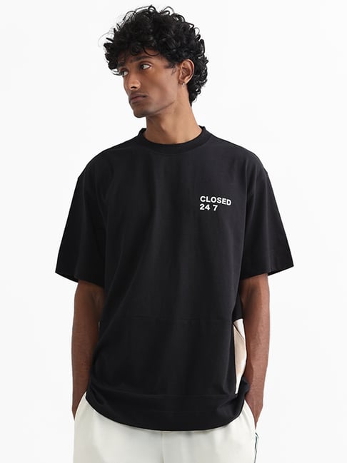 Studiofit by Westside Black Drop Shoulder Relaxed Fit T-Shirt