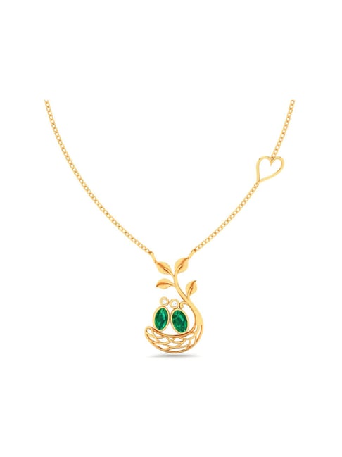 P.C. Chandra Jewellers 22k Yellow Gold Beautiful Splendor Sapling Pendant With Green Stone Necklace-picture-41