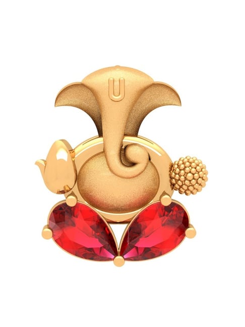 P.C. Chandra Jewellers 22k Yellow Gold Ganesha Red Teardrop Gem Pendant-picture-18