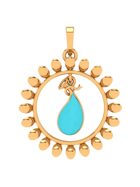 P.C. Chandra Jewellers 14k Yellow Gold Sun Shaped Blue Stone Studded Pendant-picture-13