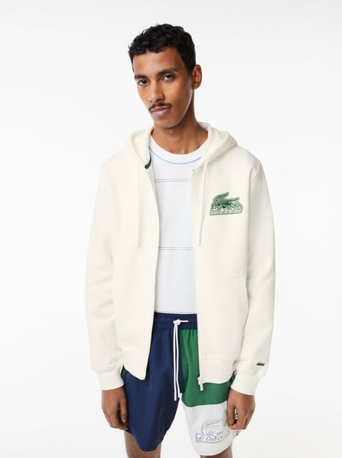 Lacoste White Cotton Classic Fit Hooded Sweatshirt