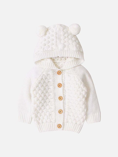 Little Surprise Box White Textured Pattern Full Sleeves Cardigan-picture-14