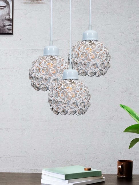 Homesake White Metal 3-Lights Round Cluster Chandelier Dual Crystal Half Globe Hanging Light