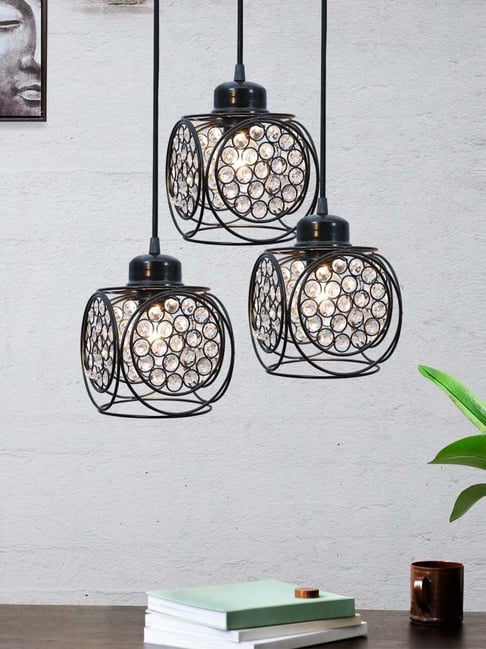 Homesake Black Metal 3-Lights Round Cluster Chandelier Ring Cube Hanging Light