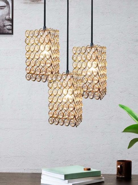 Homesake Gold Metal 3-Lights Round Cluster Chandelier Dual Ring Triangle Hanging Light