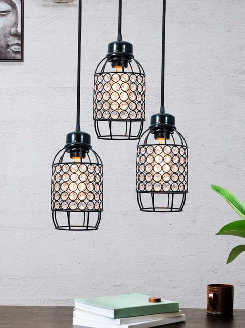 Homesake Black Metal 3-Lights Round Cluster Chandelier Half Capsule Hanging Light
