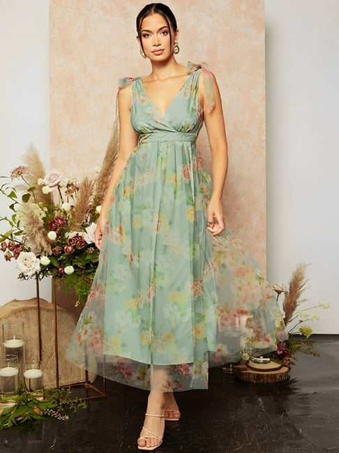 SELVIA Sage Green Floral Print Midi Dress-image-12
