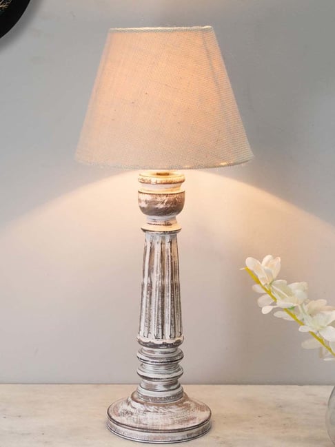 Homesake White Grey Wood Antique Traditional Country Cottage Jute Shade  Table Lamp