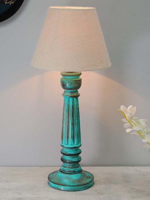 Homesake White Green Wood Antique Traditional Country Cottage Jute Shade  Table Lamp