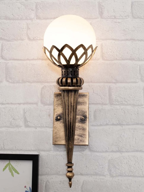 Homesake Gold &amp; White Metal Vintage Filigree Torch Rustic Wall Lamp