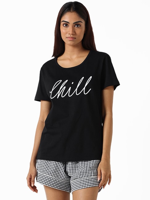Wunderlove by Westside Black Printed Relaxed Fit T-Shirt
