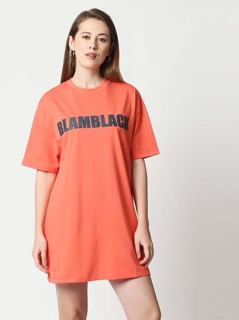 Buy Blamblack Coral Cotton Graphic Print T Shirt Dress for Women