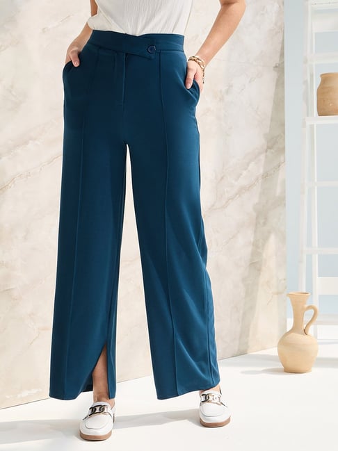 Wide-leg tailored fit trousers with elastic waist - Women | Bershka