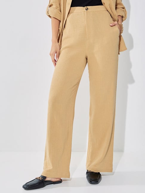 Daisy Tailored Check Wide Leg Trousers - Beige – Ontrendeu