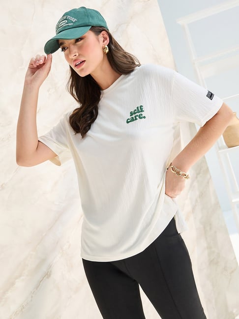 Styli Off-White Self Pattern Oversized T-Shirt-picture-26