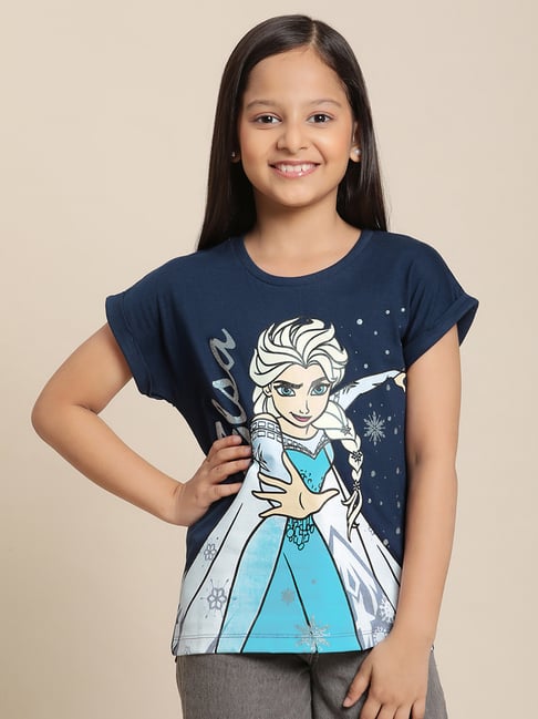 Kidsville Frozen Printed Navy Tshirt For Girls-image-11