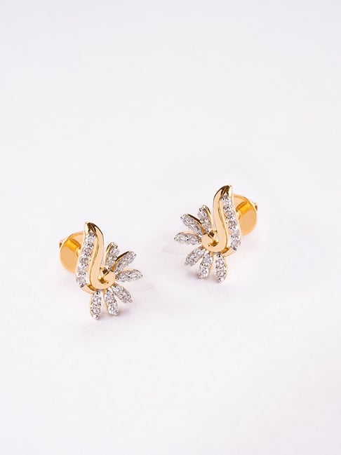 AVSAR 18k (750) Yellow Gold and Diamond Stud Earrings for Women :  Amazon.in: Fashion
