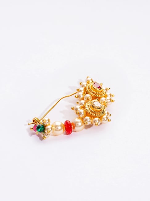 png jewellers P.N.Gadgil Jewellers 14k Gold Maharashtrian Abhirami Moti Nosering For Women-picture-29