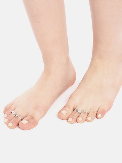 Zavya 925 Sterling Silver Leafy Waves Rhodium Casual Toe-ring For Women Combo Of 2-picture-26