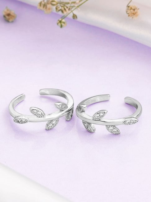 Zavya 925 Sterling Silver Classy Leaf Rhodium Casual Toe-ring For Women-picture-38