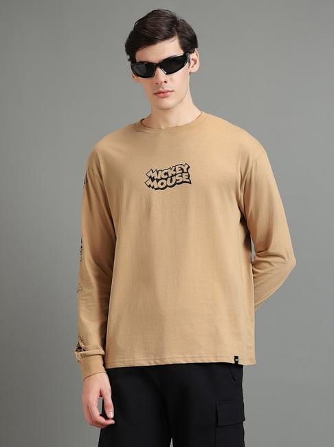 Bewakoof Men's Brown Mickey Mouse Graphic Printed Oversized T
