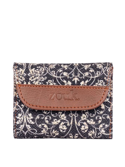 Buy ZOUK Lattice Lace Black Printed Tri-Fold Wallet for Women