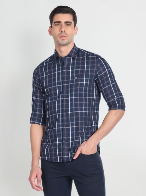 Buy Arrow Sport Blue Cotton Slim Fit Checks Shirts for Mens Online