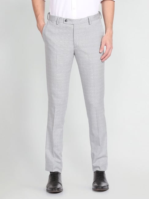 Arrow Grey Regular Fit Self Pattern Trousers-picture-33