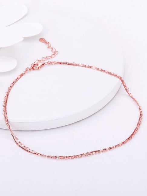 GIVA 92.5 Sterling Silver Rose Gold Delicate Trinket Anklet-picture-23