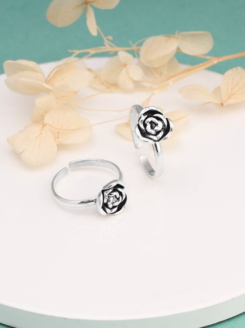 GIVA 925 Oxidized Silver Rose Toe Rings-picture-23