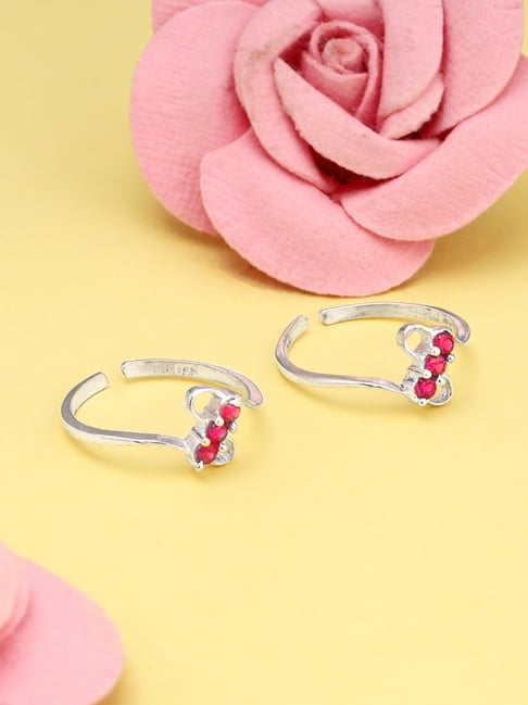 GIVA 92.5 Sterling Silver Blushing Gem Slim Toe Rings-picture-17