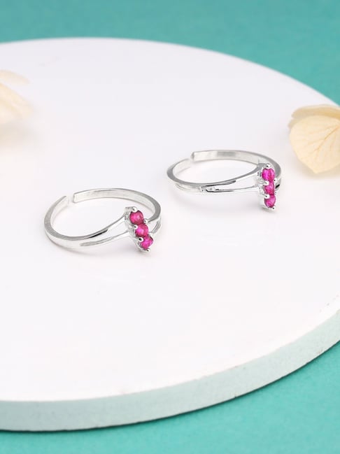 GIVA 92.5 Sterling Silver Ruby Sparkle Toe Rings-picture-38