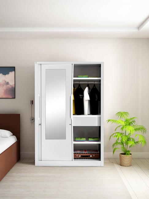 Godrej Interio Slide N Store Pro Plus 2 Door Steel Wardrobe Bond White 1 Year Warranty 1 Drawer