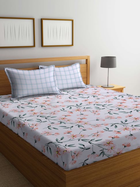 Klotthe Floral Multicolor 300 TC Cotton Blend Double Book Fold Bed Sheet with 2 Pillow Covers-picture-37