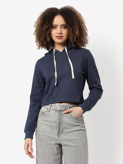 Campus Sutra Navy Cotton Textured Hoodie-picture-37