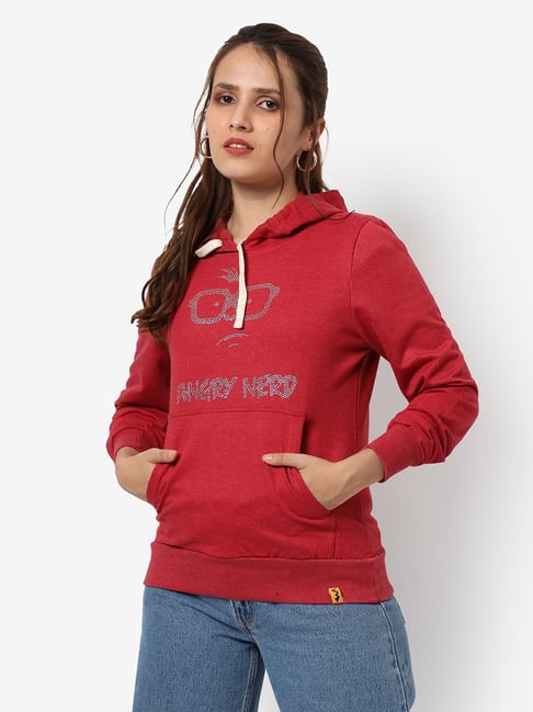 Campus Sutra Maroon Cotton Embellished Hoodie-picture-31