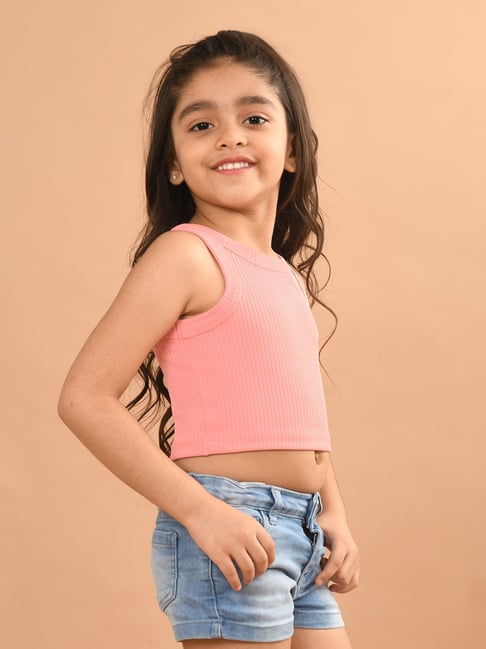 LilPicks Kids Baby Pink Solid Crop Top