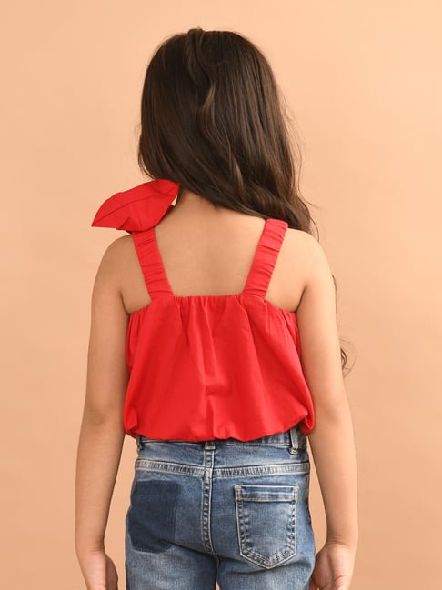 LilPicks Kids Red Solid Crop Top