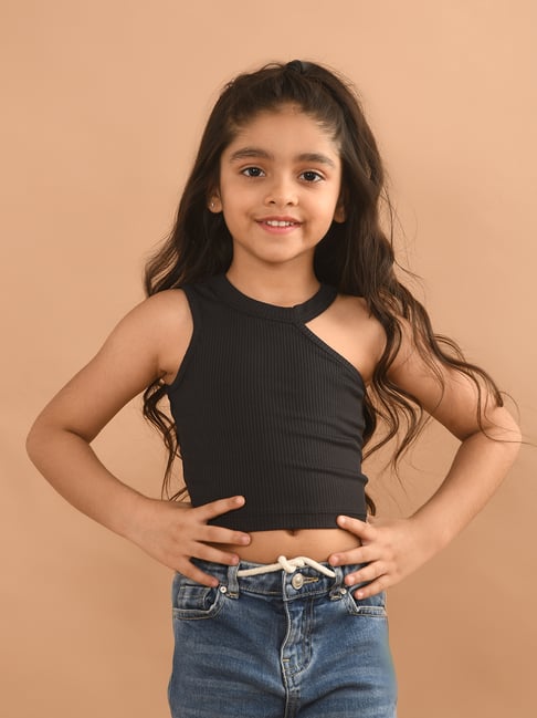 Crop Top Beautiful Outfits For Girls LilPicks Kids Black Solid