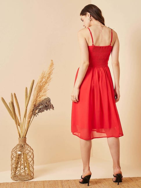 Buy Red Orange Floral Printed Cotton Poplin A- Line Dress with Belt |  KAAS60FEB101/DRESS/R/KAAS60FEB | The loom